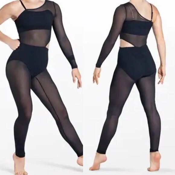 WEISSMAN Dance Costume unitard mesh catsuit jumpsuit black Dark Side SM13021 SA - Picture 1 of 15